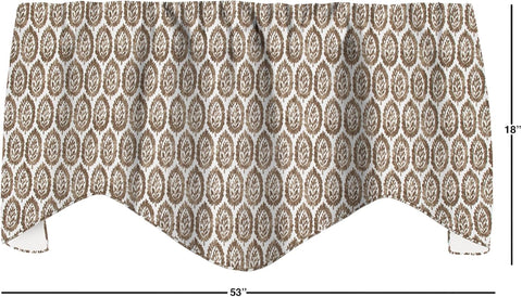 Brown Curtains Valance for Windows, Kitchen Curtain, Living Room, Bathroom Swag Rod Pocket Wood Block Print Motif, Lined, Made in USA 53x18 Inches - Decorative Things