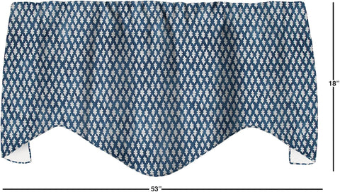 Blue Curtains Valances for Windows, Kitchen Curtain, Living Room, Bathroom Swag Topper Rod Pocket Small Block Print Lined Made in USA 53x18 Inches - Decorative Things