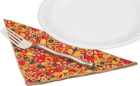 Cloth Napkins for Christmas Table Decor Setting, Thanksgiving, Chinese New Year Decorations, Red and Gold Gustav Klimt Print, 100% Cotton 18" - Decorative Things