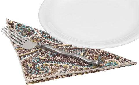Cloth Napkins Dinner Napkins Linen Napkins 100% Cotton 18" x 18" Teal and Brown Paisley Fabric - Decorative Things