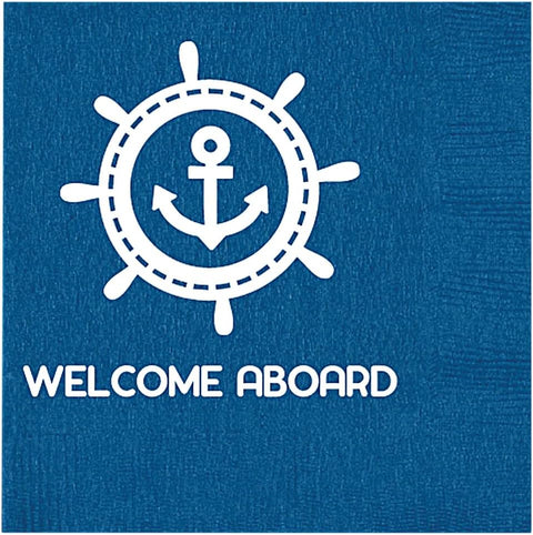 Cocktail Napkins Decorative Paper Napkins Disposable for Beach Wedding, Beach Party Boat Yacht Blue Nautical Decor Coastal Welcome Aboard 5"x 5" Pk 20 - Decorative Things