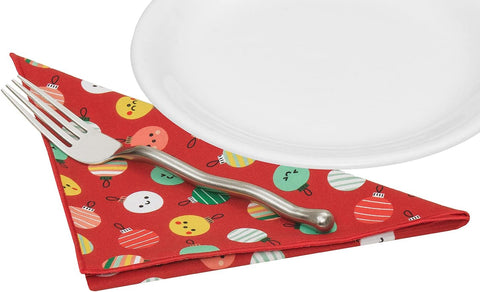 Christmas Napkins 18" x 18"Cloth Dinner Napkins, Elegant 100% Cotton Linen Napkins, Set of 4 Cloth Napkins for Christmas Table Decorations and Christmas Table Setting, Red Christmas Ornaments Print - Decorative Things