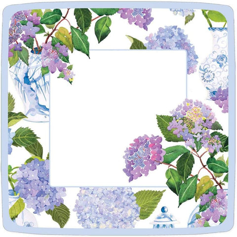 Caspari Hydrangeas and Porcelain Square Paper Dinner Plates - 16 Count - Decorative Things