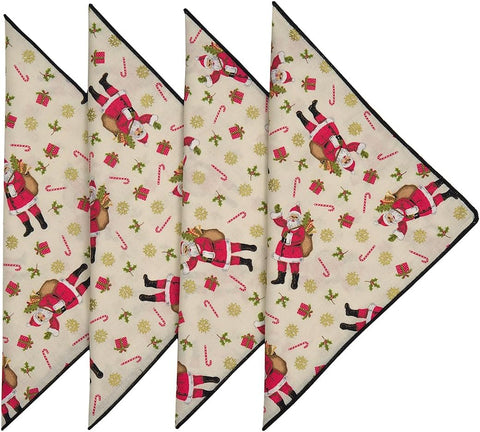 Christmas Napkins 18" x 18" Cloth Dinner, Elegant 100% Cotton Table Decor Linens Red and White Santa Peppermint Print - Decorative Things