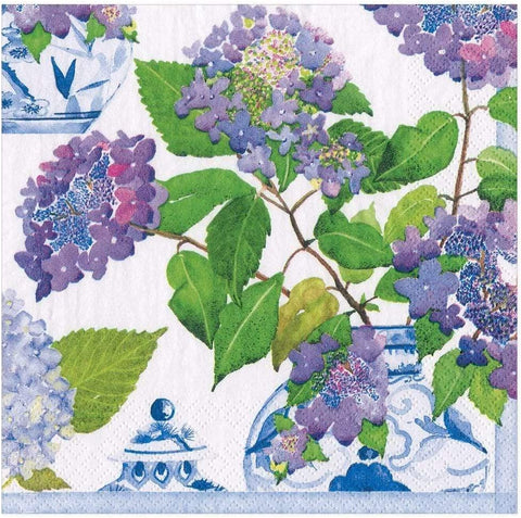 Caspari Hydrangeas and Porcelain Paper Dinner Napkins - Two Packs of 20 - Decorative Things