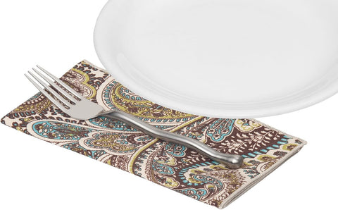 Cloth Napkins Dinner Napkins Linen Napkins 100% Cotton 18" x 18" Teal and Brown Paisley Fabric - Decorative Things