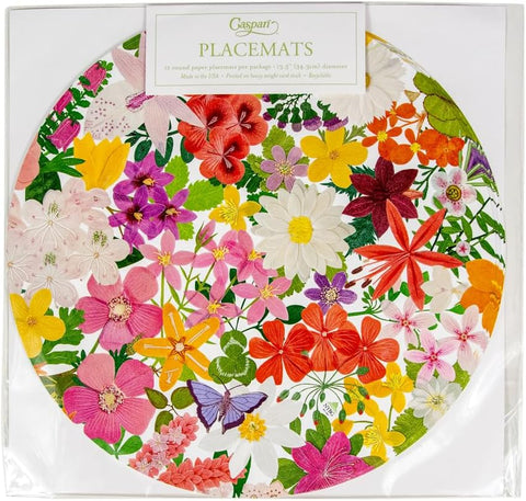 Caspari Halsted Floral Round Paper Placemats, 12 Per Package - Decorative Things