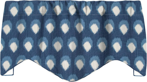 Blue Curtain Valance Kitchen Curtain, Bedroom Window Treatment, Bathroom Swag, Rod Pocket, Wood Block Print Style, Lined Made in USA 53x18 Inches - Decorative Things