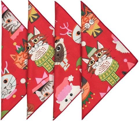 Christmas Napkins 18" x 18" Cloth Dinner Napkins, 100% Cotton Linen Napkins, Red Cloth Napkins Set of 4, Christmas Table Decor, Crazy Cat Lady Gifts for Cat Lovers, Cat Christmas Decorations - Decorative Things