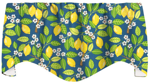 Valances for Windows Kitchen Curtains, Valance Curtains for Kitchen Window Treatments, Swag Short Curtains Lemon Kitchen Decor - Blue and Yellow Curtains Valence 53 Inches x 18 Inches - Decorative Things