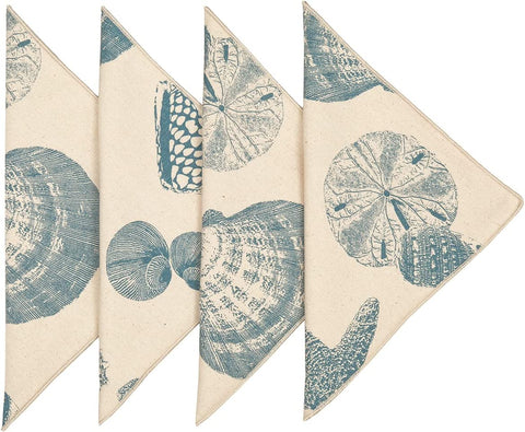 Cloth Napkins Table Linens Linen Napkins Dinner Napkins Coastal Beach Decor Table Napkins with Seashells 18" x 18" - Decorative Things