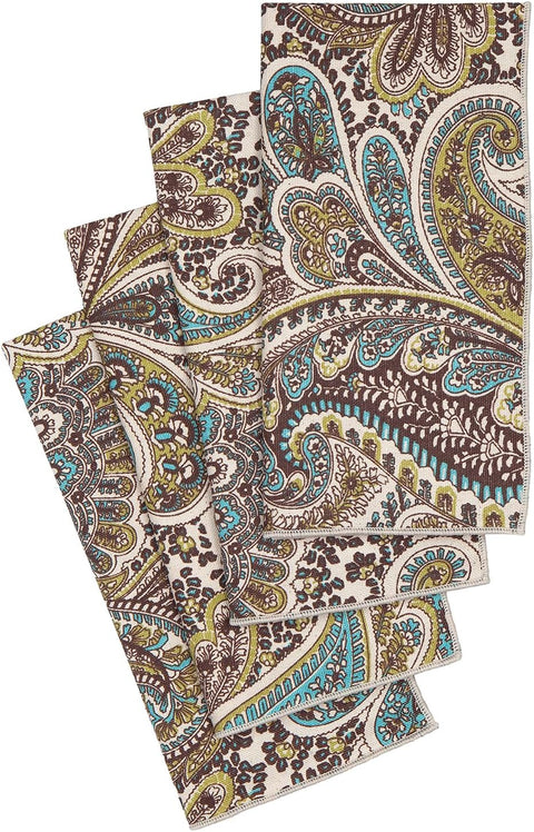 Cloth Napkins Dinner Napkins Linen Napkins 100% Cotton 18" x 18" Teal and Brown Paisley Fabric - Decorative Things