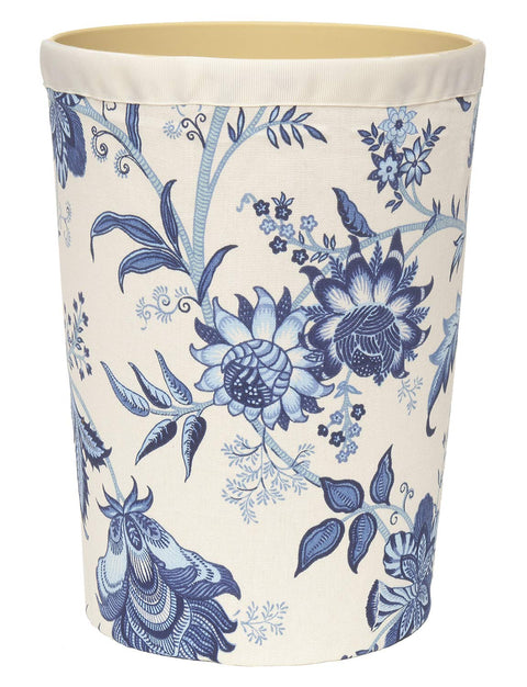 Bathroom Trashcan Small Garbage Can, 11.75", Bathroom Décor Bedroom, Home Office, Powder Room, Plastic Wastebasket Bin and Removable Blue Floral Cover - Decorative Things
