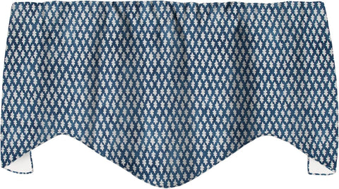Blue Curtains Valances for Windows, Kitchen Curtain, Living Room, Bathroom Swag Topper Rod Pocket Small Block Print Lined Made in USA 53x18 Inches - Decorative Things