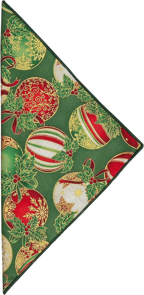 Christmas Napkins 18" x 18"Cloth Dinner Napkins, Elegant 100% Cotton Linen Napkins, Set of 4 Cloth Napkins for Christmas Table Decorations and Christmas Table Setting, Green Christmas Ornaments Print - Decorative Things