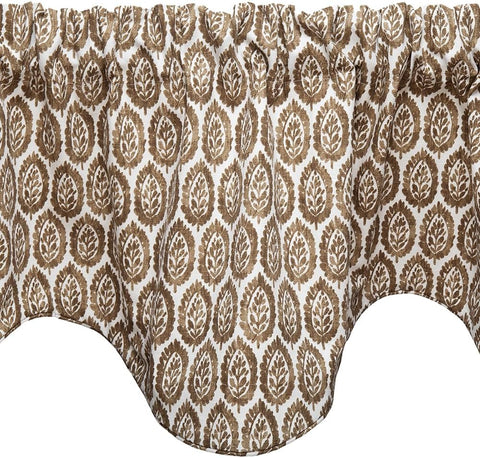 Brown Curtains Valance for Windows, Kitchen Curtain, Living Room, Bathroom Swag Rod Pocket Wood Block Print Motif, Lined, Made in USA 53x18 Inches - Decorative Things