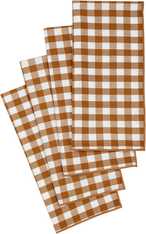 Fall Decor Napkins Cloth Napkins Cotton Linen Napkins, Fall Table Decor Thanksgiving Napkins, Brown Plaid Checkered Gingham 18”x18 - Decorative Things