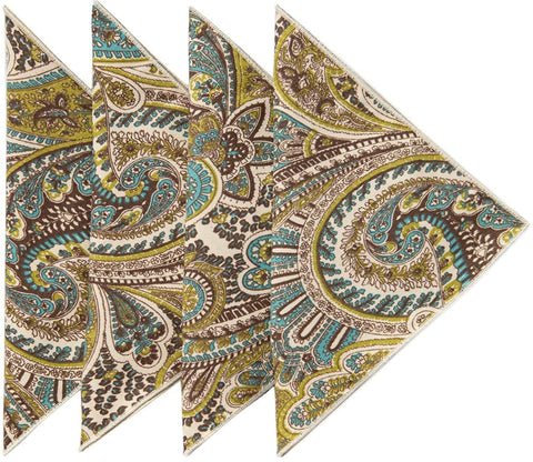 Cloth Napkins Dinner Napkins Linen Napkins 100% Cotton 18 x 18 inches Teal and Brown Paisley Fabric - Decorative Things