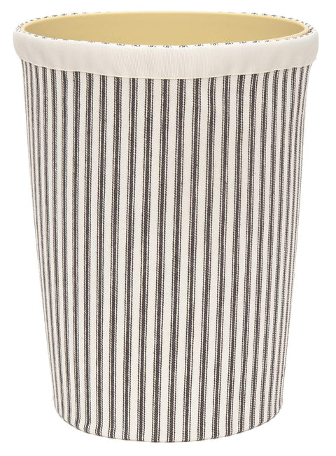 Decorative Bathroom Trash Can Garbage Can, Plastic Round Waste Basket with Washable Cloth Cover, Black and White Bathroom Decor 11.75" Tall - Decorative Things