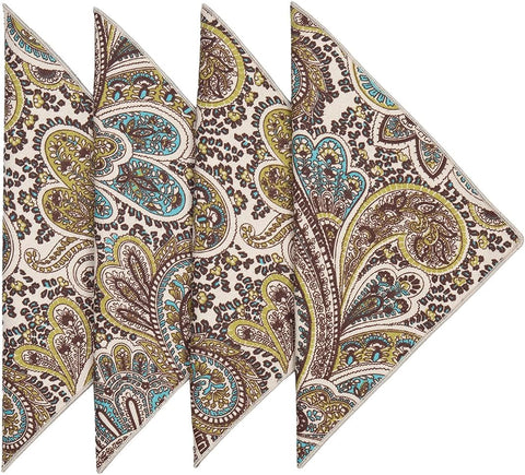 Cloth Napkins Dinner Napkins Linen Napkins 100% Cotton 18" x 18" Teal and Brown Paisley Fabric - Decorative Things