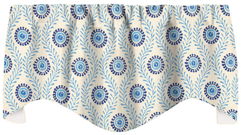 Blue Valances for Kitchen Curtains, Bedroom or Living Room Curtains, Valance Curtains, Short Curtains Swag Waverly Fabric Block Print Boho Curtains Valence Window Treatments 53"x18" - Decorative Things
