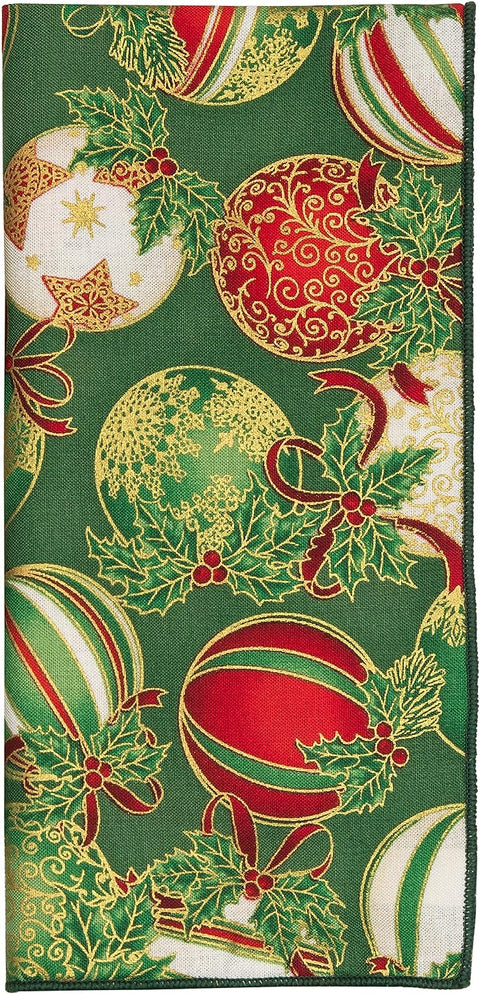 Christmas Napkins 18" x 18"Cloth Dinner Napkins, Elegant 100% Cotton Linen Napkins, Set of 4 Cloth Napkins for Christmas Table Decorations and Christmas Table Setting, Green Christmas Ornaments Print - Decorative Things