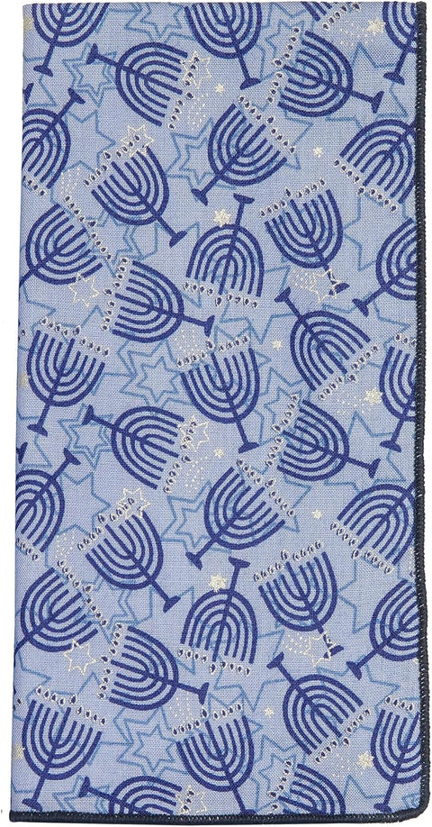 Cloth Napkins, Happy Hanukkah Decor with Menorah, Jewish Stars, Judaica Party Table Decor Ideas 100% Cotton Linen Napkins, Blue Table Linens 18" - Decorative Things