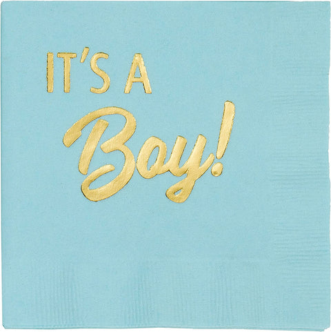 Decorative Paper Napkins Cocktail Napkins Disposable Napkins It's a Boy Baby Shower Decorations for Boy, Gender Reveal Ideas Blue and Gold 5"x5" Pk 30 - Decorative Things