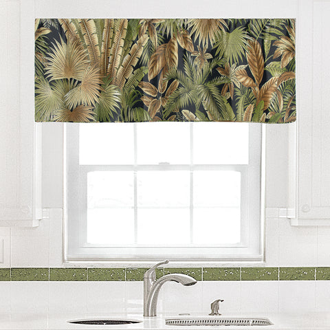 Window Treatments Valance Curtains Living Room or Kitchen Window Valances Tommy Bahama Fabric Beach Decor Bahamian Breeze Black 53 Inches x 13 Inches, Window Decor - Decorative Things