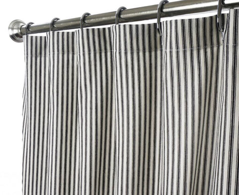 Decorative Things Extra Long and Extra Extra Long Shower Curtains Unique Designer Modern Black and White Striped Ticking 84 & 96 Inches - Decorative Things