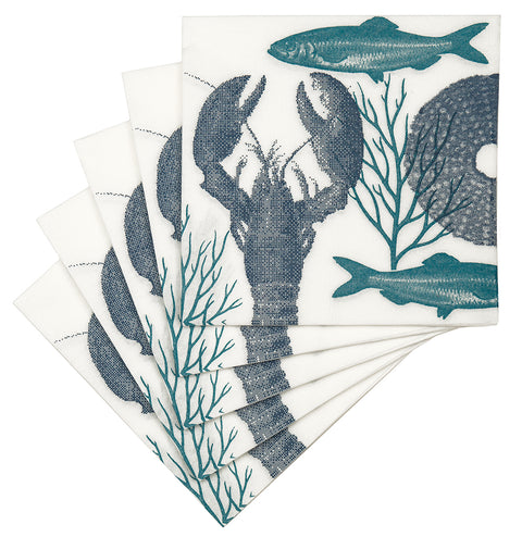 Decorative Paper Napkins Dinner Napkins for Clambake Beach Party, Pool Party, Lobster Boil, Coastal Summer Picnic, 4th of July Party Decorations, Beach Wedding, Boat Party 8" x 8" Pack of 20 - Decorative Things