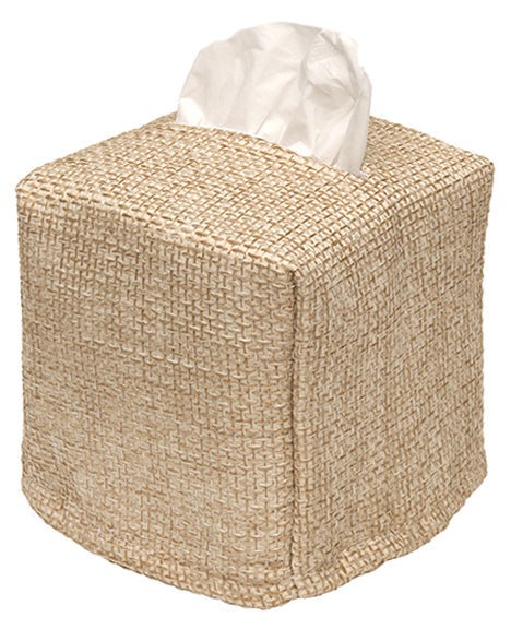 Tissue Box Cover Decorative Fabric Slip Cover Tissue Box Holder– One Size Fits Most Cardboard Tissue Holders – Square Cube Tissue Dispenser - Natural Burlap Made in USA - Decorative Things