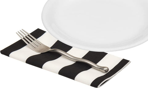 Cloth Napkins 100% Cotton Linen Napkins 18" x 18" Dinner Napkins Striped Black and White Table Decor Linens 18" x 18" - Decorative Things