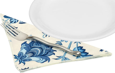 Cloth Napkins Table Linens Dinner Napkins 100% Cotton Linen Napkins for Table Decor, 18”x18 Blue and White Floral - Decorative Things