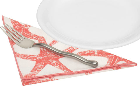 Decorative Things Cloth Napkins Cotton Linen Napkins - Summer Coastal Decor, Beach Wedding Napkins, Beach Party, Coral Starfish, Reusable Washable Soft Dinner Napkins - Made in USA 18" x 18" - Decorative Things