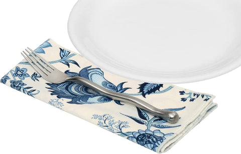 Cloth Napkins Table Linens Dinner Napkins 100% Cotton Linen Napkins for Table Decor, 18”x18 Blue and White Floral - Decorative Things