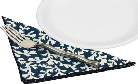 Cloth Napkins Table Linens Cotton Linen Napkins Dinner Napkins Beach Decor 18" x 18" Blue and White Coral - Decorative Things