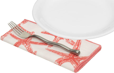 Decorative Things Cloth Napkins Cotton Linen Napkins - Summer Coastal Decor, Beach Wedding Napkins, Beach Party, Coral Starfish, Reusable Washable Soft Dinner Napkins - Made in USA 18" x 18" - Decorative Things