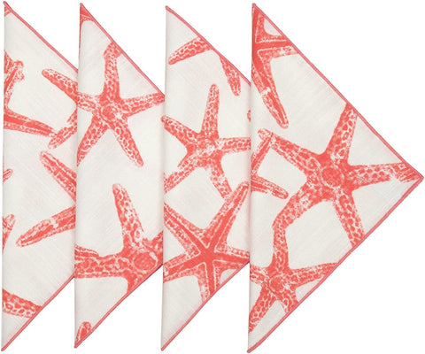 Decorative Things Cloth Napkins Cotton Linen Napkins - Summer Coastal Decor, Beach Wedding Napkins, Beach Party, Coral Starfish, Reusable Washable Soft Dinner Napkins - Made in USA 18" x 18" - Decorative Things