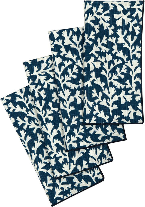 Cloth Napkins Table Linens Cotton Linen Napkins Dinner Napkins Beach Decor 18" x 18" Blue and White Coral - Decorative Things