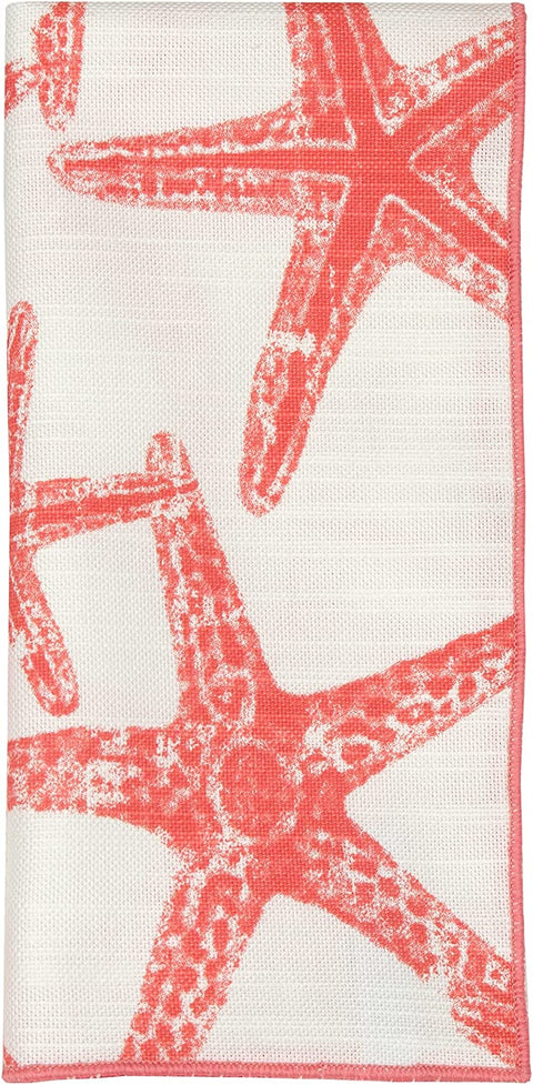 Decorative Things Cloth Napkins Cotton Linen Napkins - Summer Coastal Decor, Beach Wedding Napkins, Beach Party, Coral Starfish, Reusable Washable Soft Dinner Napkins - Made in USA 18" x 18" - Decorative Things