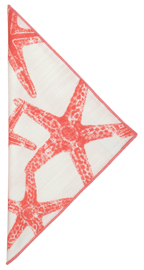 Decorative Things Cloth Napkins Cotton Linen Napkins - Summer Coastal Decor, Beach Wedding Napkins, Beach Party, Coral Starfish, Reusable Washable Soft Dinner Napkins - Made in USA 18" x 18" - Decorative Things