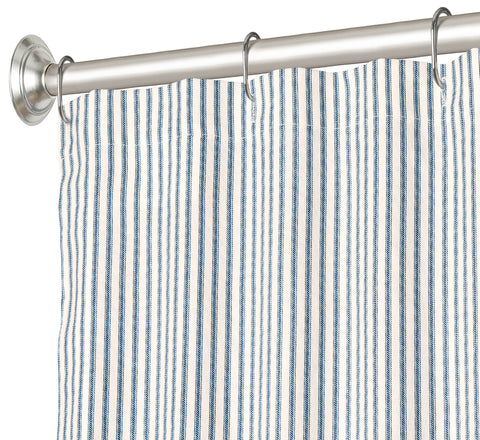 Decorative Things Shower Curtain Unique Fabric Designer Modern Striped Ticking Blue and White 72 Inches - Decorative Things