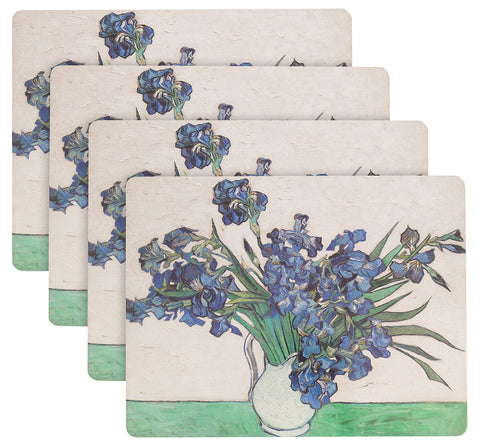 Cork Placemats Set 4 Table Mats Gardening Gift for Plant Lover, Botanical Metropolitan Museum Van Gogh Iris Wipe Off Top Cork Back Table Decor 12 x 16 - Decorative Things