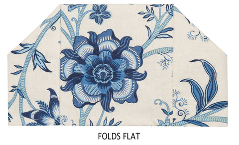 Fabric Tissue Box Cover, Tissue Holder Slipcover, Slips Over Square Cube Cardboard Facial Tissue Boxes -Decorative Cotton Blue Floral Fabric, Made in USA