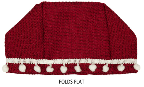 Tissue Box Cover - Farmhouse Bathroom Ideas - Red Burlap Rustic Bathroom Decor Tissue Holder Cover with White Pom Poms – Square Cube Tissue Dispenser Made in USA