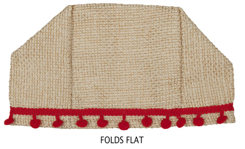 Tissue Box Cover - Christmas Bathroom Decor, Bathroom Accessories - Burlap Tissue Holder Slip Cover, Red Pom Poms– One Size Fits Most Cardboard Tissue Boxes – Square Cube Tissue Dispenser Made in USA