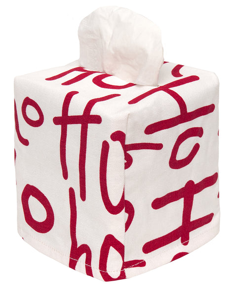 Tissue Box Cover, HoHoHo Fabric Slipcover, Fits Over Cardboard Tissue Holders, Folds Flat, Christmas Bathroom Decor, Bedroom, Desk Accessories, Square Cube Tissue Dispenser, Lined Made in USA