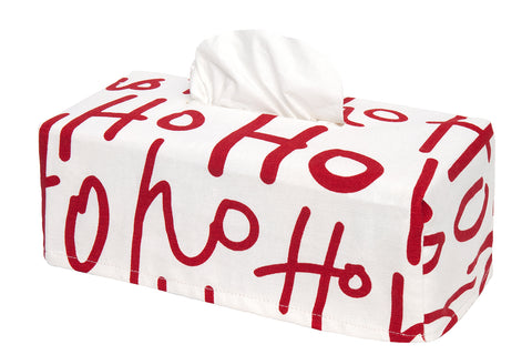 Tissue Box Cover, HoHoHo Fabric Slipcover, Fits Over Cardboard Tissue Holders, Folds Flat, Christmas Bathroom Decor, Bedroom, Desk Accessories, Rectangular Tissue Dispenser, Lined Made in USA