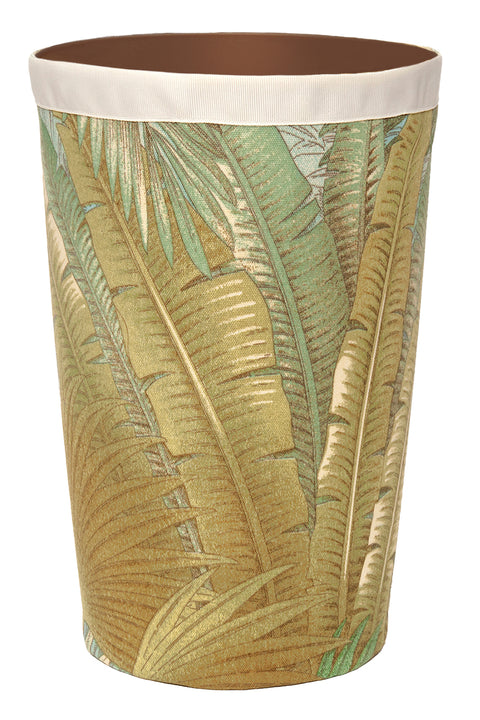 Decorative Bathroom Trash Can Garbage Can, Plastic Round Waste Basket with Washable Cloth Cover in Tommy Bahama Beach Theme Fabric 11.75" Tall - Decorative Things